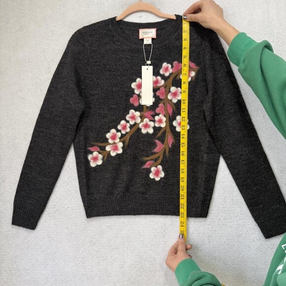 Saccharine New York Sweater Womens Small Charcoal Embroidered Cherry Blossom - Picture 2 of 7